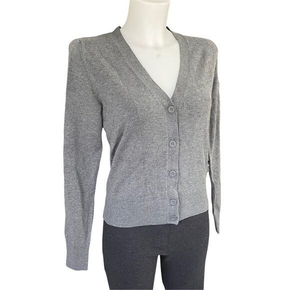 WOOLEN BLOOM FINE KNIT V NECK BUTTON‎ UP CARDIGAN/ SWEATER TOP GRAY SZ XS NEW! - Picture 3 of 10